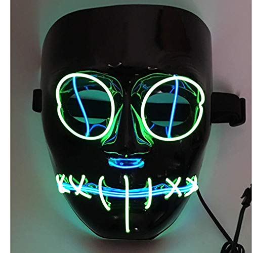 SOUTHSKY LED Mascara Negro Cara Disfraz de Luces Neon Led Brillante Neón Alambre Fresco Divertido Mask EL Wire Light Up 3 Modos For Halloween Costume Cosplay Party