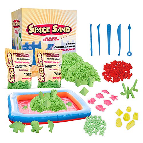 Space Sand 1.8 kg con 50 Piezas de Formas, números, Letras, Piezas de Castillos, Herramienta de Modelado, Arena mágica cinética, Probada por el TÜV (1.8kg Verde)