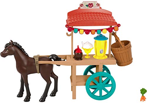 Spirit Stand del Festival con frutas y verduras Poni de juguete con accesorios de festival de caballos (Mattel GXF69)