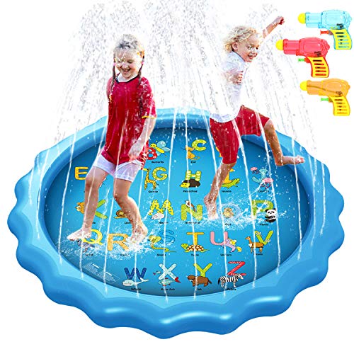 Splash Pad 170CM Aspersor de Juegos de Agua para Niños, PVC Splash pad Almohadilla de Aspersión Juego de Agua Alfombra Juegos Piscina Niño Jardín de Verano Juguetes Acuático Actividades Familiares