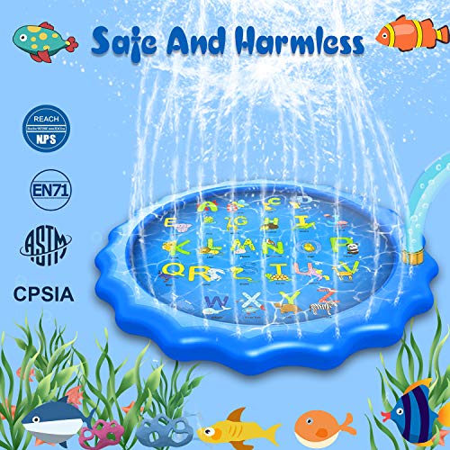 Splash Pad 170CM Aspersor de Juegos de Agua para Niños, PVC Splash pad Almohadilla de Aspersión Juego de Agua Alfombra Juegos Piscina Niño Jardín de Verano Juguetes Acuático Actividades Familiares