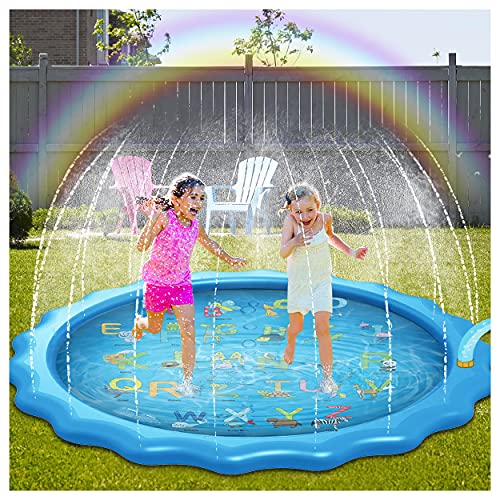 Splash Pad,Piscina Para Niños,Alfombra de Agua Para Niños 170cm,Juegos Acuaticos Aspersor Almohadilla Juego de Agua para Jardin Exterior,Aspersores Puede Usarse Como Parques Acuáticos,Patios,Césped,