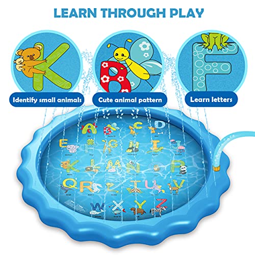 Splash Pad,Piscina Para Niños,Alfombra de Agua Para Niños 170cm,Juegos Acuaticos Aspersor Almohadilla Juego de Agua para Jardin Exterior,Aspersores Puede Usarse Como Parques Acuáticos,Patios,Césped,