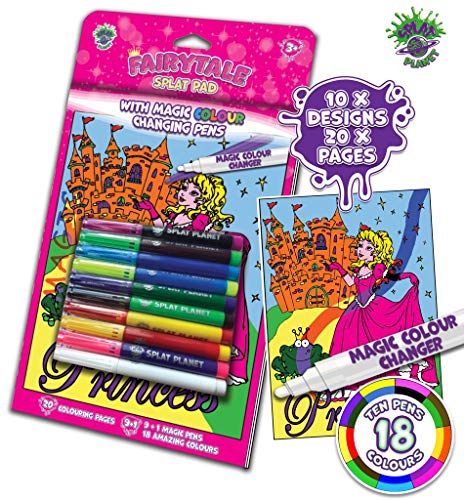 Splat Planet Libro de Cuentos de Hadas para Colorear con rotuladores mágicos Que cambian de Color, con 9 rotuladores + 1 lápiz mágico