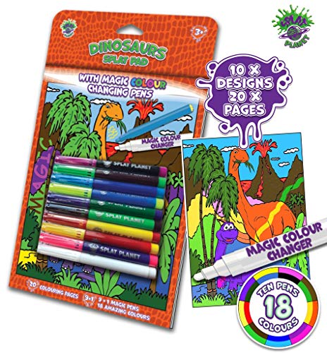 Splat Planet Libro de Dinosaurios para Colorear con rotuladores mágicos Que cambian de Color, con 9 rotuladores + 1 lápiz mágico