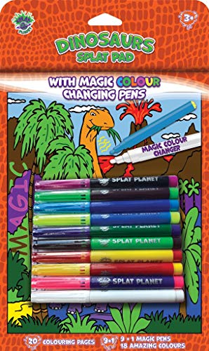 Splat Planet Libro de Dinosaurios para Colorear con rotuladores mágicos Que cambian de Color, con 9 rotuladores + 1 lápiz mágico