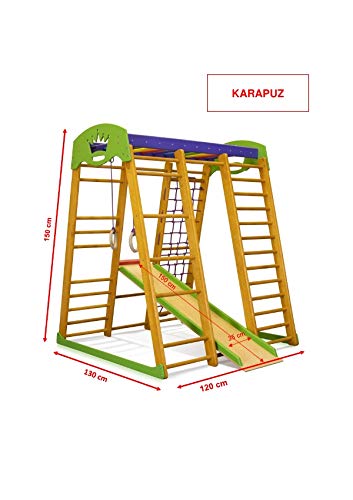 SportBaby Centro de Actividades con tobogán ˝Karapuz˝, Red de Escalada, Anillos, Escalera Sueco, Campo de Juego Infantil, Juguetes