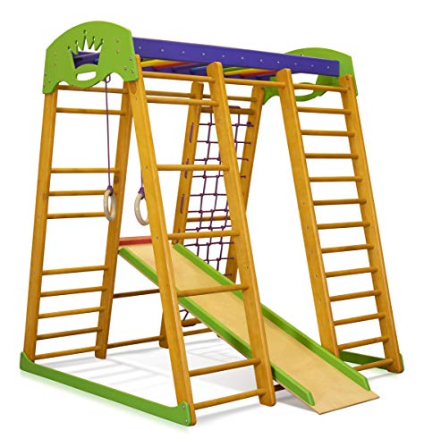 SportBaby Centro de Actividades con tobogán ˝Karapuz˝, Red de Escalada, Anillos, Escalera Sueco, Campo de Juego Infantil, Juguetes