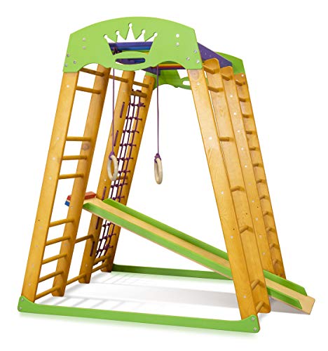 SportBaby Centro de Actividades con tobogán ˝Karapuz˝, Red de Escalada, Anillos, Escalera Sueco, Campo de Juego Infantil, Juguetes