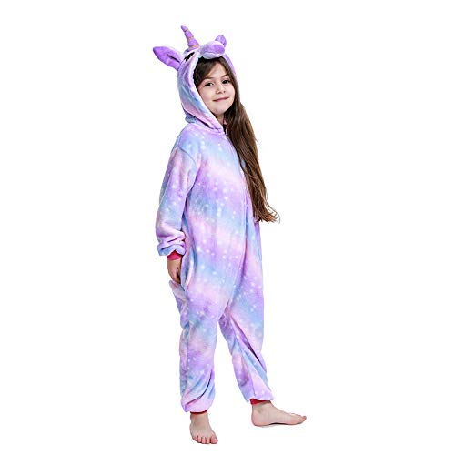 Spphin's Pijama de unicornio para carnaval, Halloween, mono, animal, cosplay, con capucha, para adultos, Star Unicornio-7 (niño), 130 cm