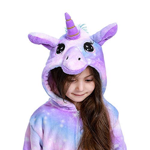 Spphin's Pijama de unicornio para carnaval, Halloween, mono, animal, cosplay, con capucha, para adultos, Star Unicornio-7 (niño), 130 cm