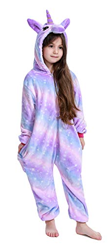 Spphin's Pijama de unicornio para carnaval, Halloween, mono, animal, cosplay, con capucha, para adultos, Star Unicornio-7 (niño), 130 cm