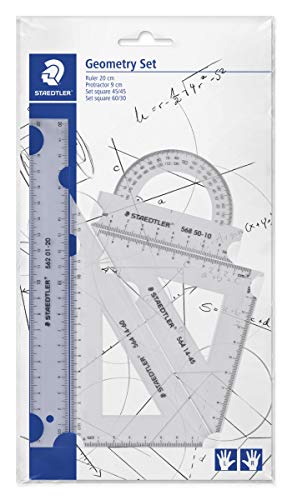 Staedtler Noris Club 550, Set De Dibujo Estuche, Compás Escolar, Adaptador Y Tubo De Minas, Azul/Metálico + Mars 569 Pb4-0 Set De Reglas Y Transportador Para Dibujo Técnico