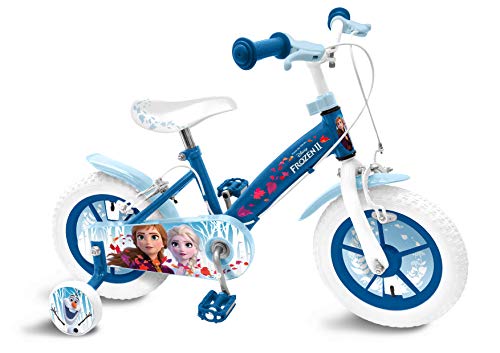 Stamp- Frozen II Bike 14" Bush + Nylon Rims + Caliper Brakes Anna, Elsa, Color Azul, Pulgadas (RN244020NBA)