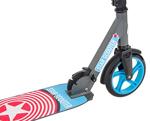 STAR SCOOTER Patinete Patineta Scooter Plegable XXL para niños y niñas a Partir de 6-7 años y Adultos para Ciudad | 205 mm Edición mas Ancha, con más Espacio para los pies | Gris & Azul