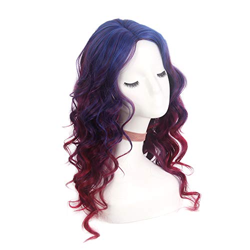 STfantasy Peluca mujer Ombre rojo azul larga rizada pelo sintético Hairpiece Daily Cosplay Halloween Crossdresser