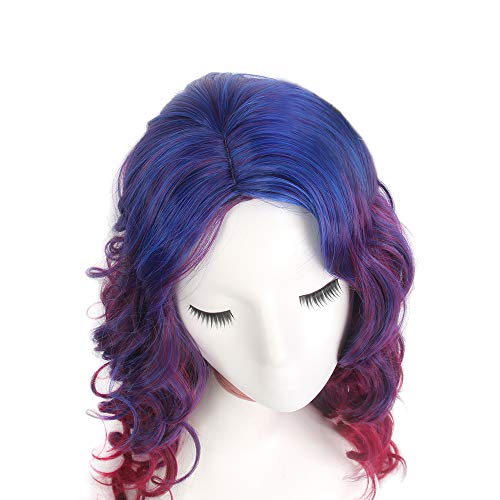 STfantasy Peluca mujer Ombre rojo azul larga rizada pelo sintético Hairpiece Daily Cosplay Halloween Crossdresser