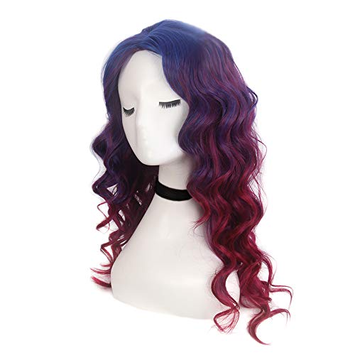 STfantasy Peluca mujer Ombre rojo azul larga rizada pelo sintético Hairpiece Daily Cosplay Halloween Crossdresser