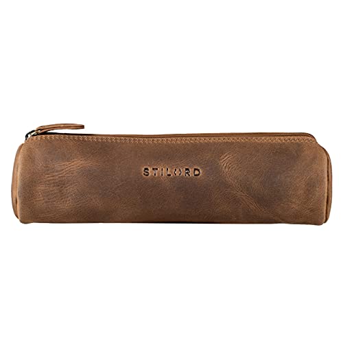 STILORD 'Miller' Estuche Redondo Piel Vintage Bolsa para Lápices y Bolígrafos Estuche Escolar Pencil Case Roll Portatodo para Hombre Mujer Cartuchera de Cuero, Color:marrón - Medio