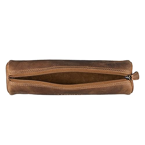 STILORD 'Miller' Estuche Redondo Piel Vintage Bolsa para Lápices y Bolígrafos Estuche Escolar Pencil Case Roll Portatodo para Hombre Mujer Cartuchera de Cuero, Color:marrón - Medio