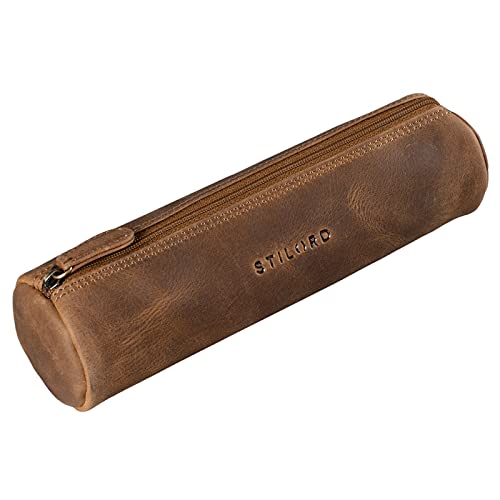 STILORD 'Miller' Estuche Redondo Piel Vintage Bolsa para Lápices y Bolígrafos Estuche Escolar Pencil Case Roll Portatodo para Hombre Mujer Cartuchera de Cuero, Color:marrón - Medio