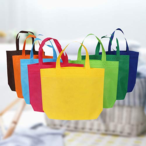 STOBOK Bolsos no Tejidos 12pcs Bolsos Reutilizables Que Llevan Las Bolsas de Asas del ultramarinos de Las Compras para los favores del Partido Regalo con ayudas Inferiores (Colores Variados)