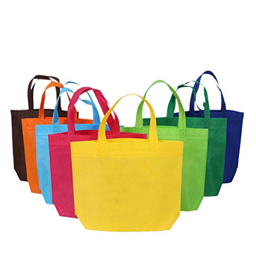 STOBOK Bolsos no Tejidos 12pcs Bolsos Reutilizables Que Llevan Las Bolsas de Asas del ultramarinos de Las Compras para los favores del Partido Regalo con ayudas Inferiores (Colores Variados)