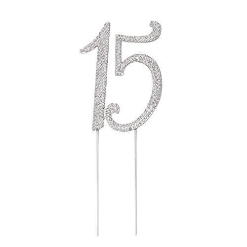 STOBOK Numero 15 Topper Tarta Decoracion para Tartas Cumpleaños 15 Años Cake Topper Strass Cristal Plata