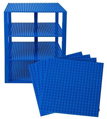 Strictly Briks Pack de 4 Bases apilables con Ladrillos separadores 2 x 2 - Construcción en Forma de Torre - Compatible con Todas Las Marcas - 25,4 x 25,4 cm - Azul