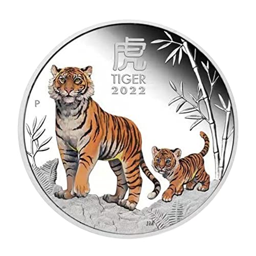 su-xuri Pieza conmemorativa Año del Tigre 2022 Recuerdo del Zodiaco Chino Colección de Piezas de Moneda Colección del Año Nuevo Dorure Bennédiction Recuerdo Regalos del Zodiaco Cancilles