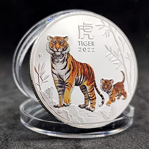 su-xuri Pieza conmemorativa Año del Tigre 2022 Recuerdo del Zodiaco Chino Colección de Piezas de Moneda Colección del Año Nuevo Dorure Bennédiction Recuerdo Regalos del Zodiaco Cancilles