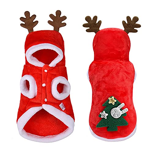 Sudadera con Capucha navideña para Perros, suéteres navideños para Cachorros, suéter navideño para Perros, Disfraz navideño de Papá Noel para Mascotas, Traje navideño (L)