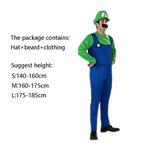 Super Mario Bros Cosplay Disfraz Adultos Niños Halloween Navidad Fantasia Mario Uniforme MARIO & LUIGI Cosplay Regalos dropshipping, Hombres Verde, L