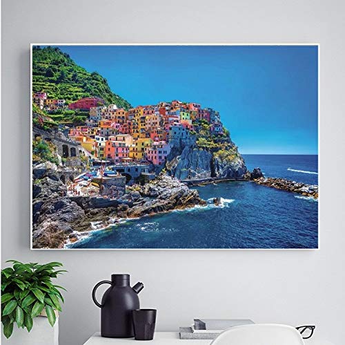 Super Power® Dreamy 1000 Pedazos Italia Cinque Terre Europeo Pueblo Costero Mar Paisaje Niños Juegos de Adultos Juguetes Rompecabezas de Madera para Regalos de cumpleaños de Navidad