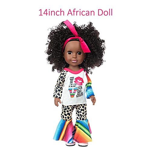 Surebuy Muñeca negra de la muchacha de 14 pulgadas, muñecas del juego del bebé afroamericano cómodo para el regalo para los niños para el juguete