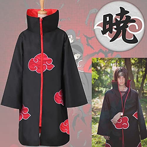 SUSICH Anime Cape Cosplay Akatsuki Uchiha Itachi Víspera de Todos los Santos Carnaval Ropa Nube Roja Saco Venda Kunai Collar y Anillo Bufanda Accesorios Adulto Niño Unisexo Disfraz Set