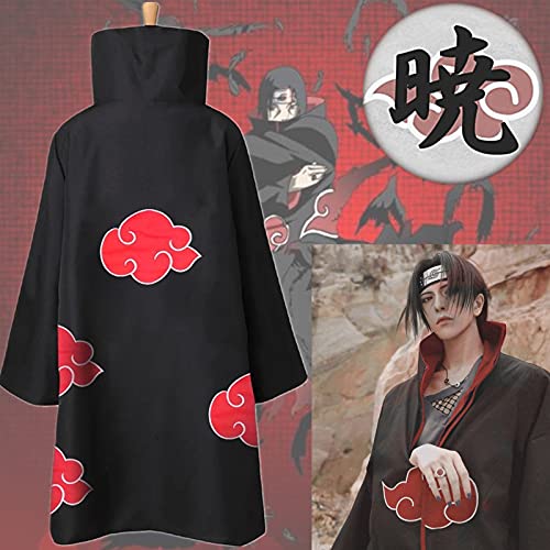 SUSICH Anime Cape Cosplay Akatsuki Uchiha Itachi Víspera de Todos los Santos Carnaval Ropa Nube Roja Saco Venda Kunai Collar y Anillo Bufanda Accesorios Adulto Niño Unisexo Disfraz Set