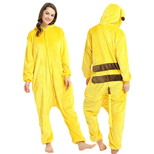 Swanka Pijama Stitch Onesie Disfraz Traje Adulto Mujer Animale Invierno Kigurumi Cosplay Halloween y Navidad (Pikachu Amarillo, M)