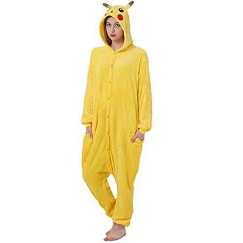 Swanka Pijama Stitch Onesie Disfraz Traje Adulto Mujer Animale Invierno Kigurumi Cosplay Halloween y Navidad (Pikachu Amarillo, M)