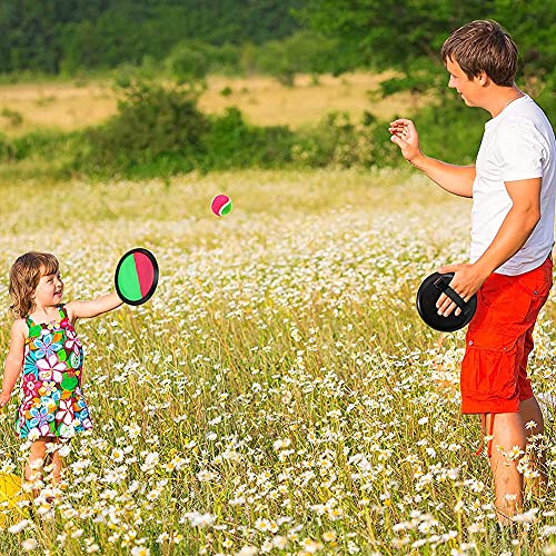 SWZY Juego de Bolas de Lanzamiento y Captura, Juego de Paletas de Capturadores y Pelota Deportiva de Paddle Catch Bat Ball, 4 Paletas y 2 Bola, Adecuado para Deportes, Playa