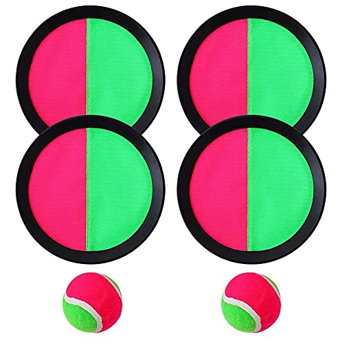 SWZY Juego de Bolas de Lanzamiento y Captura, Juego de Paletas de Capturadores y Pelota Deportiva de Paddle Catch Bat Ball, 4 Paletas y 2 Bola, Adecuado para Deportes, Playa