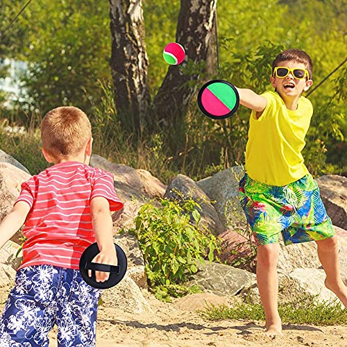 SWZY Juego de Bolas de Lanzamiento y Captura, Juego de Paletas de Capturadores y Pelota Deportiva de Paddle Catch Bat Ball, 4 Paletas y 2 Bola, Adecuado para Deportes, Playa