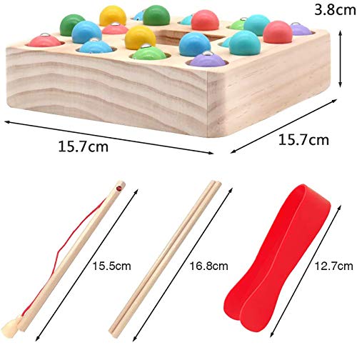 Symiu Juguetes de Pesca para Niños 3 IN 1 Montessori Magneticos Juguetes Madera 10 Pescados y 10 Bolas Puzzle Juegos de Mesa Educativos Regalos para Niños 3 4 5 6 Años