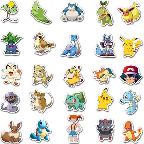 SZENEST Pokemon - 100 pegatinas de dibujos animados para niños y adolescentes, vinilo impermeable, diseño de anime, para monopatín, teléfono, portátil, moto, maleta de bicicleta