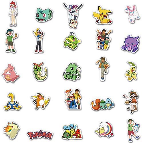 SZENEST Pokemon - 100 pegatinas de dibujos animados para niños y adolescentes, vinilo impermeable, diseño de anime, para monopatín, teléfono, portátil, moto, maleta de bicicleta