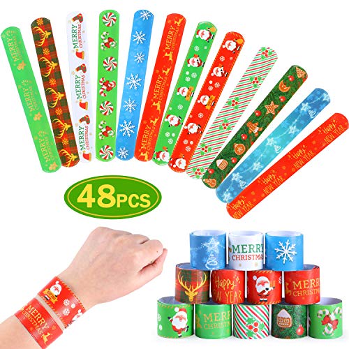 Tacobear 48Piezas Navidad Slap Pulseras Pulseras de bofetada Pulseras de Juguete Navidad Fiesta Artículos Party Favores Navidad Regalo para Niños Niñas