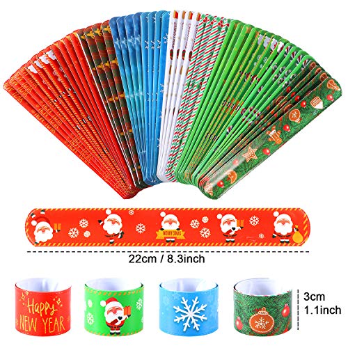 Tacobear 48Piezas Navidad Slap Pulseras Pulseras de bofetada Pulseras de Juguete Navidad Fiesta Artículos Party Favores Navidad Regalo para Niños Niñas