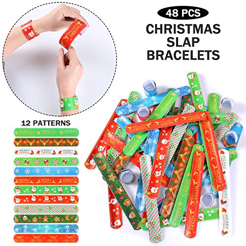 Tacobear 48Piezas Navidad Slap Pulseras Pulseras de bofetada Pulseras de Juguete Navidad Fiesta Artículos Party Favores Navidad Regalo para Niños Niñas