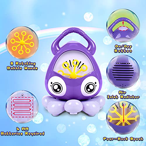 Tacobear Maquina Burbujas Niños Pulpo Automático Soplador de Burbujas con 100ml Jabón Líquido portátil Maquina Pompas de Jabon Bubble Machine para Juguete de Baño Fiesta Boda (púrpura)