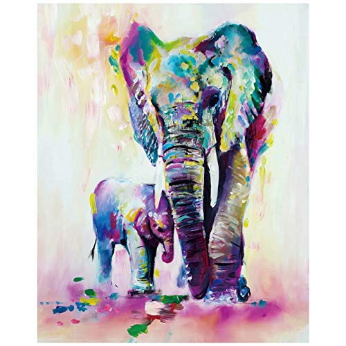 TAHEAT Nueva Pintura de Bricolaje por números 16 x 20 para Adultos, Kit para Principiantes, Lienzo de Lino para niños, Elefante Colorido, Padre e Hijo (sin Marco)